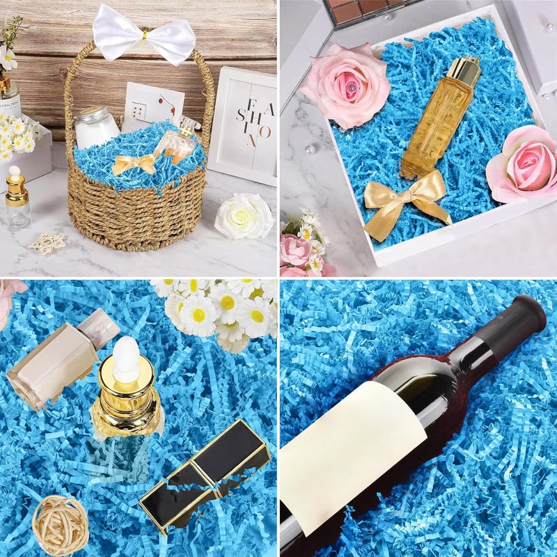 WUINOID Valentines Blue Crinkle Cut Paper Shred Filler for Gift Baskets Box Bags 1/2 LB, Shredded Paper Grass for Bridesmaid Engagement Wedding Valentine's Day Mother's Day Easter Christmas Holiday Packaging Wrapping - Image 3